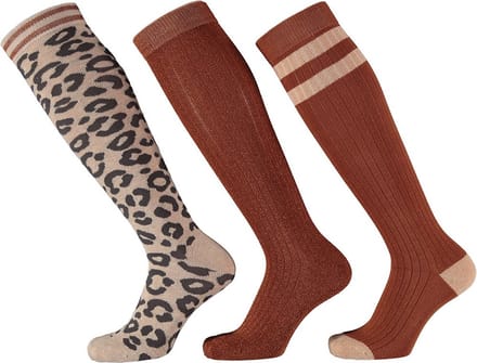 Apollo - Kniesokken - Girls - 3-pack - Panter - Bruin - Glitter - Maat 31/34