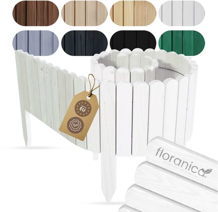 Floranica borderrand hout - 30 cm hoog - 200 cm - wit - flexibele tuinafscheiding - graskant - rolborder