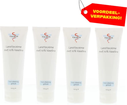 4x Fagron Lanettecrème 10% Vaseline - 100 ml - Voordeelverpakking!