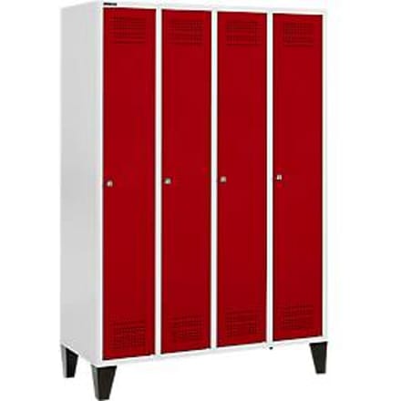 Schäfer Shop Genius Kledinglocker met poten, 4 compartimenten, cilinderslot, lichtgrijs/rood
