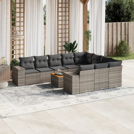 vidaXL - 11-delige - Loungeset - met - kussens - poly - rattan - grijs