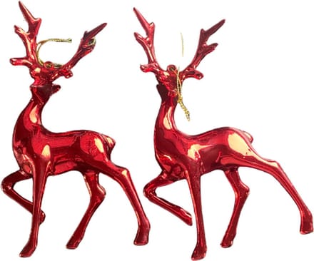 Kerst ornament Rendier - Set van 2 - Rendier Ornament - Rendier Kersthanger Rood Glanzend - Rood