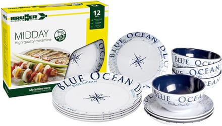 Brunner - Camping Serviesset - Blue Ocean - Midday - 12 delig - Melamine - Vaatwasserbestendig - BPA-vrij