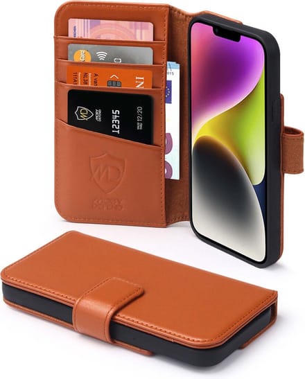 MobyDefend Hoesje - Geschikt voor iPhone 14 Plus - Luxe Leren Wallet Bookcase - Lichtbruin
