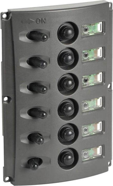 Marina 12V 6-voudig Schakelpaneel met dubbele LEDs