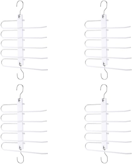 Behave Ruimtebesparende Kledinghanger - Kledinghangers - Broekhanger - Antislip - Wit - 5 Haken - 4 Stuks