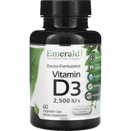 Emerald Laboratories, Vitamine D3, 2500 IE, 60 vegetarische capsules