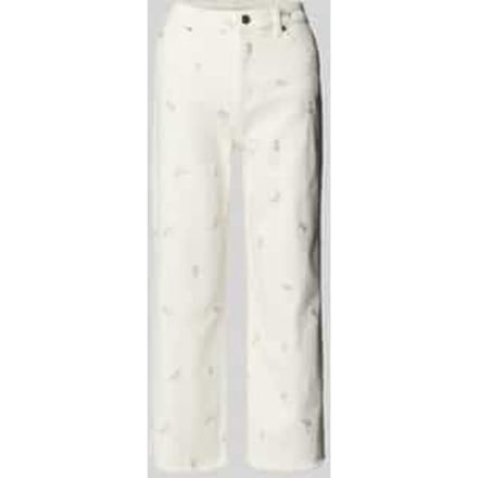 Straight leg jeans met borduurwerk en rafelrand