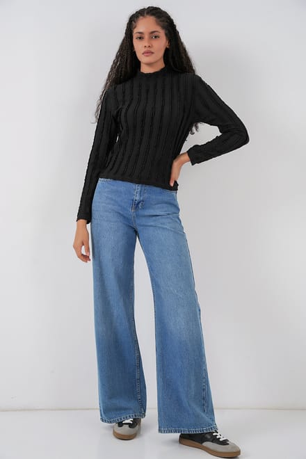 Gestructureerde Slim Fit Halve Col Blouse