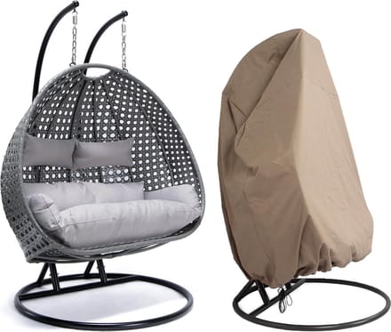 Hangstoel Polyrattan TWIN - Grijs - Met regenhoes + kussens