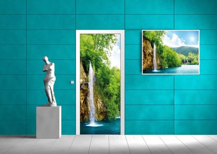 Deursticker Muursticker Natuur, Waterval | Groen | 91x211cm