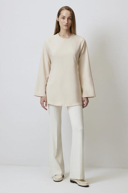 Touché Privé - Gedrapeerde crêpe blouse met strikdetail - Crème - Dames
