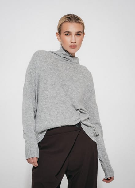Cashmir wool polo pullover W1165 | Grey - Grey / M