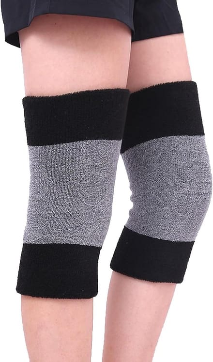 Warme kniebeschermers voor winter, elastische knieprotector, beenwarmer met warmtebescherming - zwart/grijs
