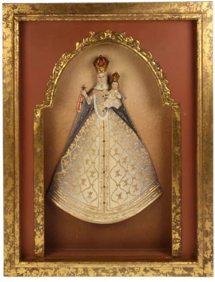Madonna (kroon) met kind/kastje bruin/goud 31,5x5,5x41cm