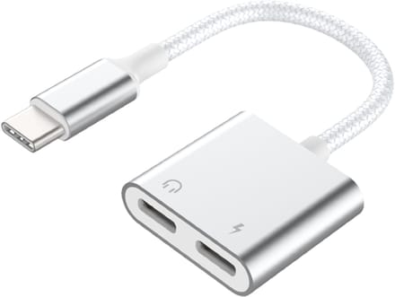 Force Case, USB-C Male naar 2 USB-C Female Audio / Opladen 100W Power Delivery Adapter, Wit