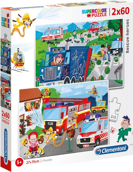 Clementoni - Rescue Heroes - Kinderpuzzel - 27 x 19 cm - 2 Puzzels - 120 Stukjes - Vanaf 5 jaar