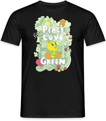 Looney Tunes Tweety Peace Love Green Design T-Shirt Heren