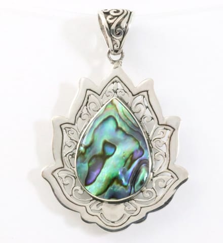 Grote zilveren lotus bloem hanger met abalone schelp