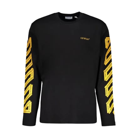 Off White Heren Tape Logo T-Shirt (Zwart/Citrus)