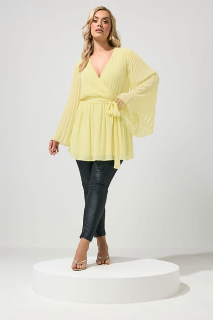 Yours London Yours Gele Wikkeltop Met Geplooide Mouwensize 42