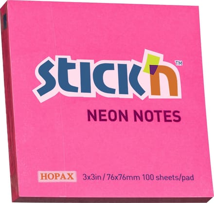 Stick'n sticky notes - 76x76mm, neon magenta, 100 memoblaadjes