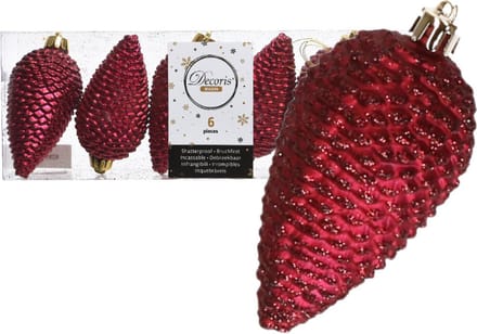 Kerstboom decoratie kerstbal dennenappels donkerrood 6 stuks