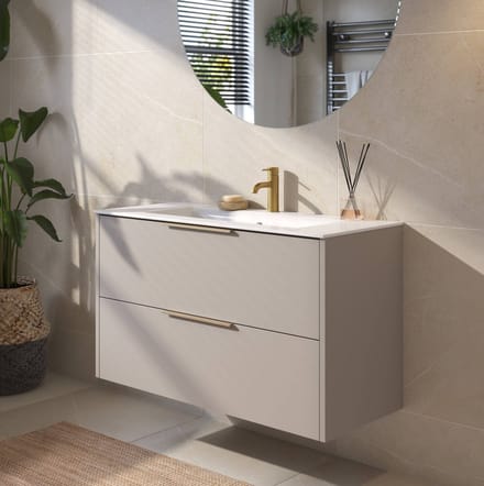 Saqu Lima Badkamermeubel Set - 101x51 cm - Voorgemonteerd - Mat Greige - Wastafelmeubel - Badmeubel