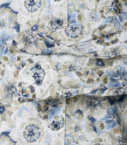 CASA MODA Sport casual fit overhemd - popeline - wit - blauw - groen en beige dessin