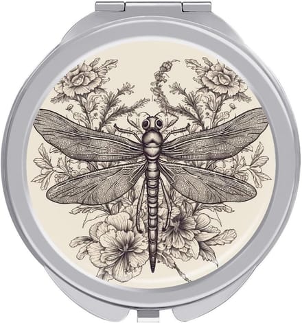 Make-up spiegel - Compacte spiegel - Snel bijwerken - Handgetrokken bloemenprint - 15x9.5 cm - Zilver