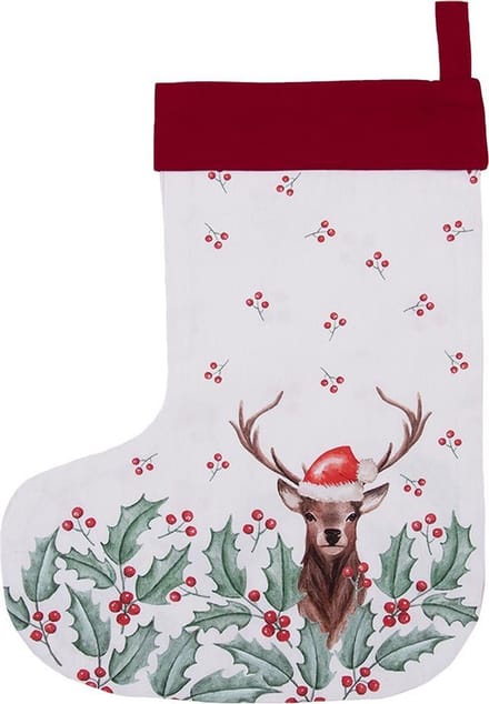 Clayre & Eef Kerstsok Kerstsok 30x40 cm Wit Rood Katoen