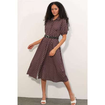 Gestipte Midi Hemdress met Ceintuur