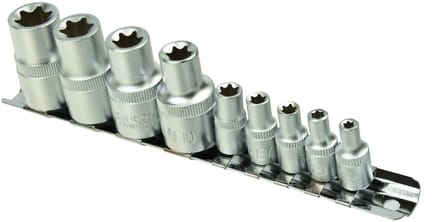 GEKO TORX dopsleutelset - CrV staal - E4-E16 - 9-delig - Met railhouder
