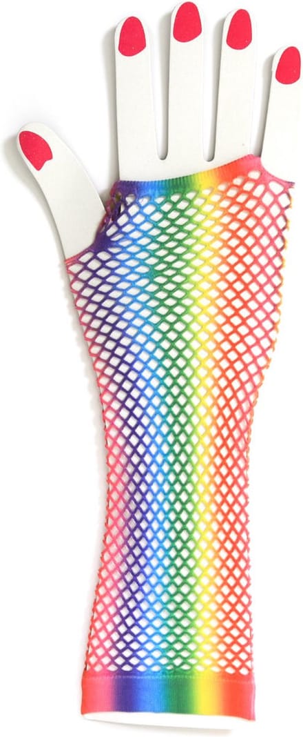 Net handschoenen lang regenboog