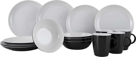 Gimex - Solid Line - Servies - Zwart & Wit - 16-Delig