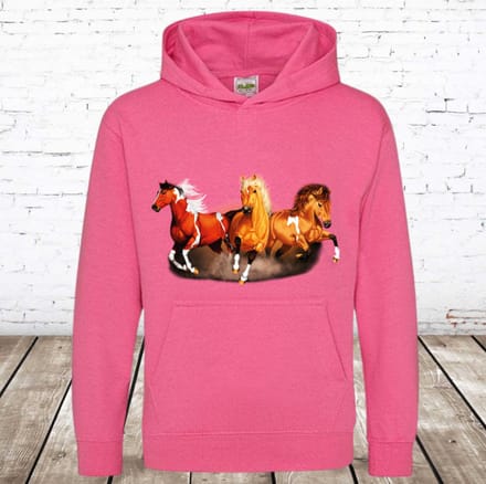 Kinder hoodie met 3 paarden roze - Roze - 122/128