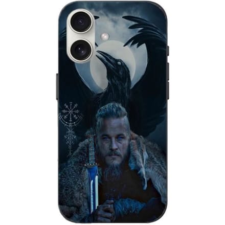 Coque Iphone 16 Plus - Vikings - Ragnar Lothbrok - Noir - Souple - Corbeau