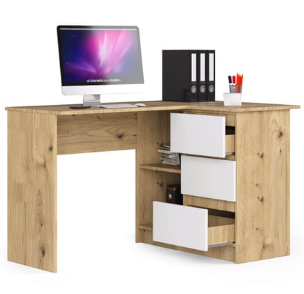 Hoekbureau Rechts B16 / Computerbureau / Computer Tafel / Bureautafel Rechts / Artisan Eik - Wit / 124 x 77 x 85 cm