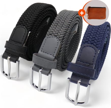 Elastische riem - riem dames - elastische riem - Stretch Riem – dames riem - 3 pak - zwart , grijs en blauw