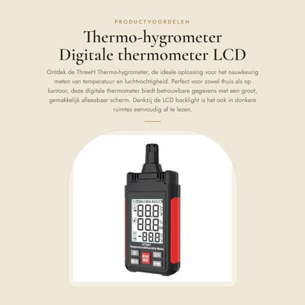 Dailygoods - Thermo-hygrometer - Digitale thermometer - LCD backlight - Groot scherm - Vochtigheid en temperatuur - Geschikt voor binnen en buiten - C...