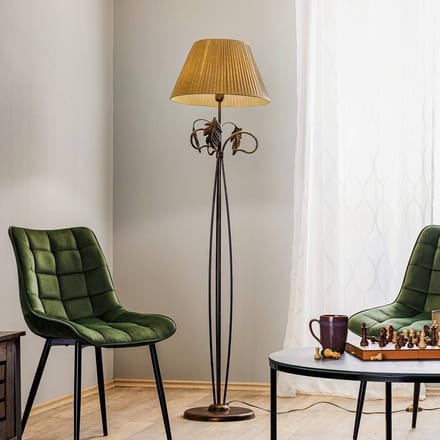 ONLI Vloerlamp Quercia, stoffen kap en eikenbladeren
