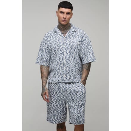 Tall Geborsteld Bouclé Oversized Shirt & Relaxed Short Set | Size Medium