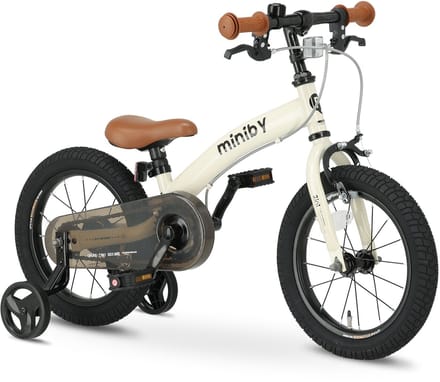 Qplay Miniby Luxe Kinderfiets 14 inch - 3 in 1 Loopfiets - Cream