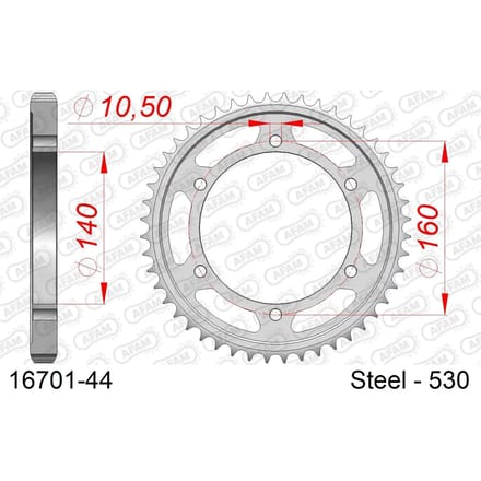 Stalen tandwiel Afam 530 44 dents