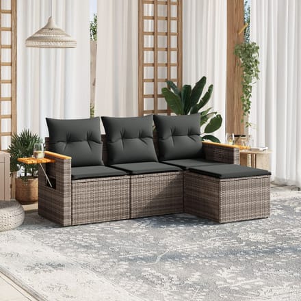 vidaXL - 4-delige - Loungeset - met - kussens - poly - rattan - grijs