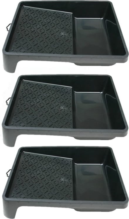 Verfbak - 3x - zwart - kunststof - 24 x 32 cm - voor verfrollers tot 18 cm