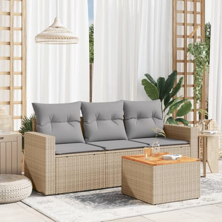 vidaXL - 4-delige - Loungeset - met - kussens - poly - rattan - beige