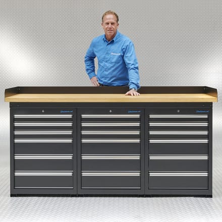 Datona® Werkbank PRO - bamboe werkblad - 18 lades - 200 cm - Zwart