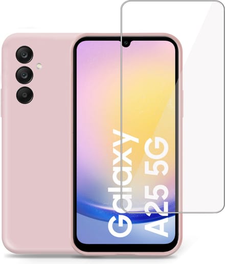 Hoesje + Screenprotector geschikt voor Samsung Galaxy A25 – Tempered Glass - Liquid Back Case Cover Rose