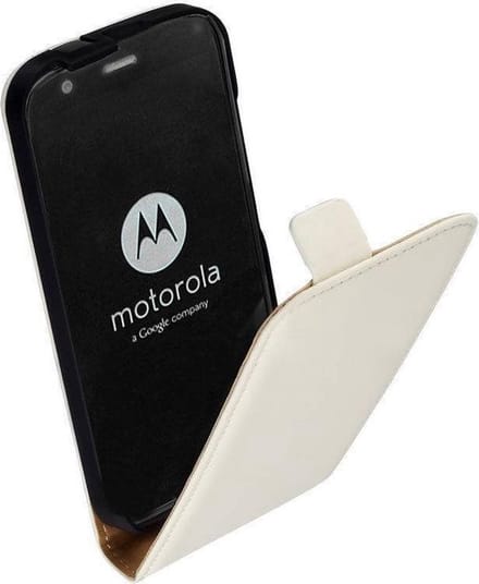 Premium Wit Motorola Moto G2 (2014) Lederen Flip case hoesje